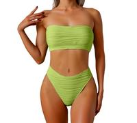 Bikini Sin Tirantes Mujer Push up con Relleno Traje de baño de Piezas para Mujer Traje baño Bikini Sexy con Cordones en la Parte Superior del Pecho Braga Alta Ropa Talla Grande