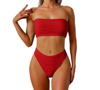 Bikini Sin Tirantes Mujer Push up con Relleno Traje de baño de Piezas para Mujer Traje baño Bikini Sexy con Cordones en la Parte Superior del Pecho Braga Alta Ropa Talla Grande