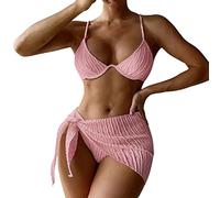 Bikini Sin Tirantes Mujer Sujetador Bikini con Conjuntos de para Mujer Trajes de Baño para Conjunto Sólido Contraste Pecho Sin Relleno Parte Abajo (E L)