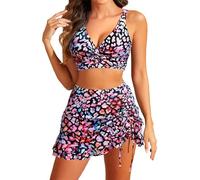 Bikini Sujetador Reductor Bikini con Braga Alta Conjunto de de Piezas con Falda Y Pantalones Cintura Alta Y Abertura para Mujer Braga Reductora Bañador (Light Violet M)