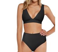 Bikini Talla Grande Braga Alta Bikini Sujetador Womens High Waisted Thong Sets Sexy Brazilian Top Deep V Neck Two Piece Swimsuit Bathing Suits Sin Tirantes Mujer Bikinis Parte (Black M)