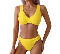 Bikini Talla Grande Mujer Bikini Secado Rapido Women's Solid Color Seersucker Split Swimsuit with Wide Straps Comfortable Swimsuit Sexy Tube Top Talla Grande Deportivo (Yellow M)