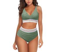 Bikini Talla Grande Mujer Conjunto Bikini Mujer Set For Women Plus Size Bathing Suit Tank Swimsuit Mid Waist Deep V Neck Wide Straps Mesh Back Trajes de Baño Vestido de (Green XL)