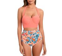 Bikini Talla Grande Mujer Conjunto Bikini Mujer Traje de Baño Tankini de Piezas Anudado con Cuello Y Talle para Trajes Baño Vestido (Rose Gold L)