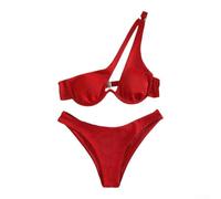 Bikini triangular para mujer con un solo hombro, ideal para relajarse junto a la piscina (S rojo)
