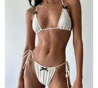 Bikini Triángulo con Lazo para Mujer Talla Regular | triángulo con lazo, tirantes halter, para ajuste personalizado, para estilo fashion, color sólido(White S)