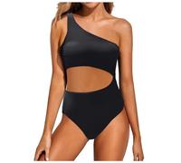 Bikini viejo rosa traje de baño 1 pieza asimétrico hombro descubierto para las mujeres, cubierta completa, agujero de dos piezas, Le Noir, S
