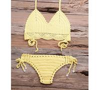 Bikinis Bañador Mujer Conjunto De Bikini Sexy Conjuntos De Lencería Sexy Conjunto De Bikini De Punto Traje De Baño De Ganchillo para Mujer Beach-Yellow_S