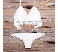 Bikinis Bañador Mujer Conjunto De Bikini Sexy Conjuntos De Lencería Sexy Conjunto De Bikini De Punto Traje De Baño De Ganchillo para Mujer Beach-White_S