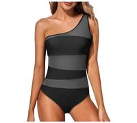 Bikinis For Women Swimsuit 1 Piece Slant Shoulder Hollow, Blue, XL(Black,XXL)