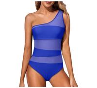 Bikinis For Women Swimsuit 1 Piece Slant Shoulder Hollow, Blue, XL(Blue,XXL)
