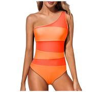 Bikinis For Women Swimsuit 1 Piece Slant Shoulder Hollow, Red, XXL(Orange,XXL)