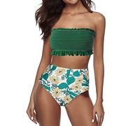 Bikinis Menstrual Bikini Mujer 2026 Braga Alta Conjunto de Bikini de Talle para Mujer Sin Tirantes con Volantes Acolchado 2 Piezas Parte Abajo Reductor (Green L)