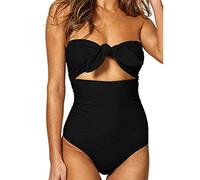 Bikinis Mujer 2019 SHOBDW Traje de Baño Mujer Una Pieza Vintage Bañadores de Mujer Sin Tirantes Push Up Bikinis Monokini Solid Arco Vendaje Bañador Espalda Descubierta(Negro,L)