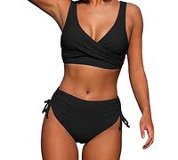 Bikinis Mujer 2023 con Aros Sin Relleno Bandeau para Mujer Braga Alta Rayas Purpurina Bikini Traje de baño Push Up Cintura Alta Bañadores Mujer Brasileño Conjuntos de Baño de Playa Deportivo