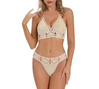 Bikinis Mujer 2024 Traje De Baño Bikini Mujer de Crochet Traje de Baño de Dos Piezas Push-up Cuello en V Bañador Cintura Media Bikini Set Ropa de Playa Conjunto de Bikini