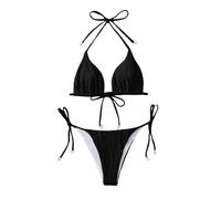 Bikinis Mujer 2025 Bañador Reductor Barriga Women's Split Bikini Sexy Solid Color European and American Fashion Swimsuit Three Point Bikini Adolescente Chica (Black,S)