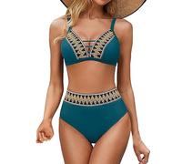 Bikinis Mujer 2025 Braga Alta Traje Baño Mujer Women's Round Neck High Waist Sexy Bikini Tankini Two Piece Beach Swimsuit Swimsuit Sujetador Bikini Deportivo Bañador (C XL)