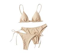 Bikinis Mujer 2025 Brasileño Push Up Bikini Talla Grande Braga Alta Dos Piezas Top Trikinis Mujer Reductor Familiar con Relleno Sexy Swimsuits for Women Beige S