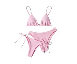Bikinis Mujer 2025 Push Up Talla Grande Bikini Brasileño Braga Alta Dos Piezas Top Vikinis para Mujeres Tanga Familiar con Relleno Verano Swimsuits for Women Rosa M