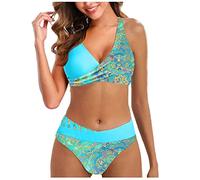 Bikinis Mujer 2025 Push Up Talla Grande Bikini Brasileño Reductor con Relleno Familiar Bañadores Mujer Braga Alta Deportivo Dos Piezas Verano Swimsuits for Women Azul XXL