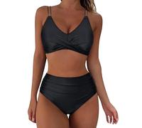 Bikinis Mujer 2025 Reductor Biquinis Mujer 2025 Traje De Baño Retro Envolvente De Cintura Alta para Traje Baño con Estampado Pieza Conjunto Braga Bañador Bikinis (Black XXL)