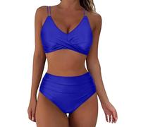 Bikinis Mujer 2025 Reductor Biquinis Mujer 2025 Traje De Baño Retro Envolvente De Cintura Alta para Traje Baño con Estampado Pieza Conjunto Braga Bañador Bikinis (Blue XXL)