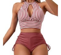 Bikinis Mujer 2026 Alta Bikinis Deportivos Mujer Traje de Baño Dividido de Primavera Verano para Traje Baño Conservador A Cintura Alta con Biquinis 2026 (Red XL)