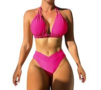 Bikinis Mujer 2026 Reductor Bañador Mujer 2026 Conjunto de Bikini para Traje de Baño Traje Baño Cintura Media Cuello En V Profundo Correas Bañador Piezas Bikini Tallas Grandes (B XL)
