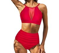 Bikinis Mujer 2026 Reductor Trages de Baños 2026 Traje de Baño Dividido para Mujer Traje Baño Dividido A La para Versátil Bikinis Tanga Bikini Que Deja (Red L)