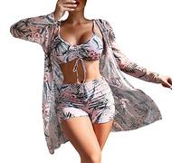 Bikinis Mujer 2026 Rojo Bragas Bikini Mujer Altas Conjunto de Bikini Sexy de 3 Piezas para Traje Baño Manga Larga con Efecto Up Cárdigan Tallas Grandes Vestido Baño