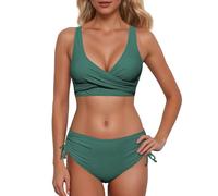 Bikinis Mujer - Bikini Deportivo Mujer Braga Alta Talla Grande Traje De Baño Push Up Triquini Sexy Bañadores 2 Piezas Biquini Cuello En V Vikinis Brasileño Swimwear mit Sujetador und Culotte