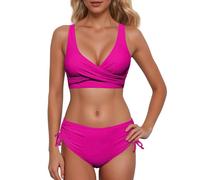 Bikinis Mujer - Bikini Deportivo Mujer Braga Alta Talla Grande Traje De Baño Push Up Triquini Sexy Bañadores 2 Piezas Biquini Cuello En V Vikinis Brasileño Swimwear mit Sujetador und Culotte