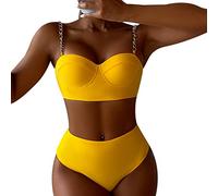 Bikinis Mujer Braga Alta Bañador Dos Piezas Trikini Surf Señora Conjunto Bikini Talle Alto Mujer Push Up Talla Grande Bañadores Mujer Natacion Trajes de Baño Mujer 2 Piezas Tallas Grandes Amarillo S