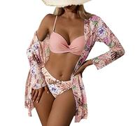 Bikinis Mujer Camisa de Chal Bañador Mujeres Bikini Push Up con Relleno Tirantes Ajustables En La Espalda Expuesta Cintura Baja Trikini Sexy bañador Atractivo
