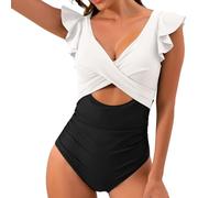 Bikinis Mujer Push Up, Monokini De Una Pieza Cruzado para Mujer con Control De Abdomen Elegante Escote En V Cintura Alta Y Efecto Push Up Ideal para La Playa Trajebaño Ligero Y Cómodolas Vacaciones