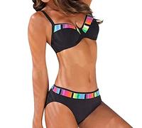 Bikinis Mujer Sin Tirantes Bañador Mujer Barato Conjunto De Bikini De Talle para Traje Baño Piezas Traje Baño con En La Parte Delantera Bañador Palabra Honor Bikini (Black XXL)