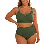 Bikinis Mujer Talla Grande Cintura Alta Push Up Cuello En V Traje de Baño Dos Piezas Conjunto de Bikini Swimwear de Playa Verano Piscina Bikini Set