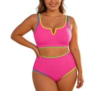 Bikinis Mujer Talla Grande Cintura Alta Push Up Cuello En V Traje de Baño Dos Piezas Conjunto de Bikini Swimwear de Playa Verano Piscina Bikini Set