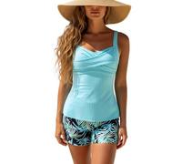 Bikinis Mujer Traje de baño Tankini con Estampado Floral Bikini de Dos Piezas Separado (Light Blue, L)