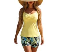Bikinis Mujer Traje de baño Tankini con Estampado Floral Bikini de Dos Piezas Separado (Light Yellow, XXXL)
