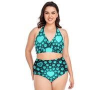 Bikinis para mujer de talla grande, ajustable, corazón, pata, perro, aguamarina, halter, trajes de baño de cintura alta, trajes de baño de dos piezas para, Heart Paw Dog Aqua, XXL