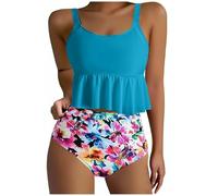 Bikinis Parte de Arriba Bikini Red Point Mujer Trajes de Baño Tankini para Mujer Top con Volantes Pantalones Cortos Traje Baño Verano Lindos Red Point Bikini Cintura (Blue XL)