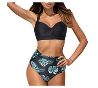 Bikinis Que No Dejan Marca Bikini Volantes Mujer Traje de Baño Mujeres Set Cintura Impresión Media Pieza High Two Retro Ruched Bikini Swimsears Set de Reductor Pecho Bikinis Talla (Black M)
