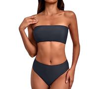 Bikinis Que No Dejan Marca Bikinis Talla Grande Traje de Baño de Piezas para Mujer Traje Baño Bikini Sexy con Cordones En La Parte Superior del Top Bikini Bandeau Tallas (Dark Gray L)