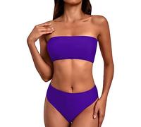 Bikinis Que No Dejan Marca Bikinis Talla Grande Traje de Baño de Piezas para Mujer Traje Baño Bikini Sexy con Cordones En La Parte Superior del Top Bikini Bandeau Tallas (Purple L)