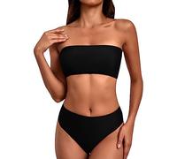 Bikinis Que No Dejan Marca Bikinis Talla Grande Traje de Baño de Piezas para Mujer Traje Baño Bikini Sexy con Cordones En La Parte Superior del Top Bikini Bandeau Tallas (Black XL)