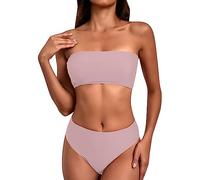 Bikinis Que No Dejan Marca Bikinis Talla Grande Traje de Baño de Piezas para Mujer Traje Baño Bikini Sexy con Cordones En La Parte Superior del Top Bikini Bandeau Tallas (Pink XL)