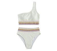 Bikinis Que No Dejan Marca Braga Bañador Mujer Trajes de Baño de 2 Piezas con Estampado Hojas Acanaladas Y Cintura Alta para Mujer Red Point Bikini Bikini Sujetador Reductor (White L)