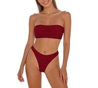 Bikinis Reductores Bañador Mujer Reductor Barriga Bikini Fruncido De Piezas: Traje De Baño Vacacional Estilo Tanga Cintura Alta Bañador Efecto Vientre Plano Bikini Reductor (Wine L)